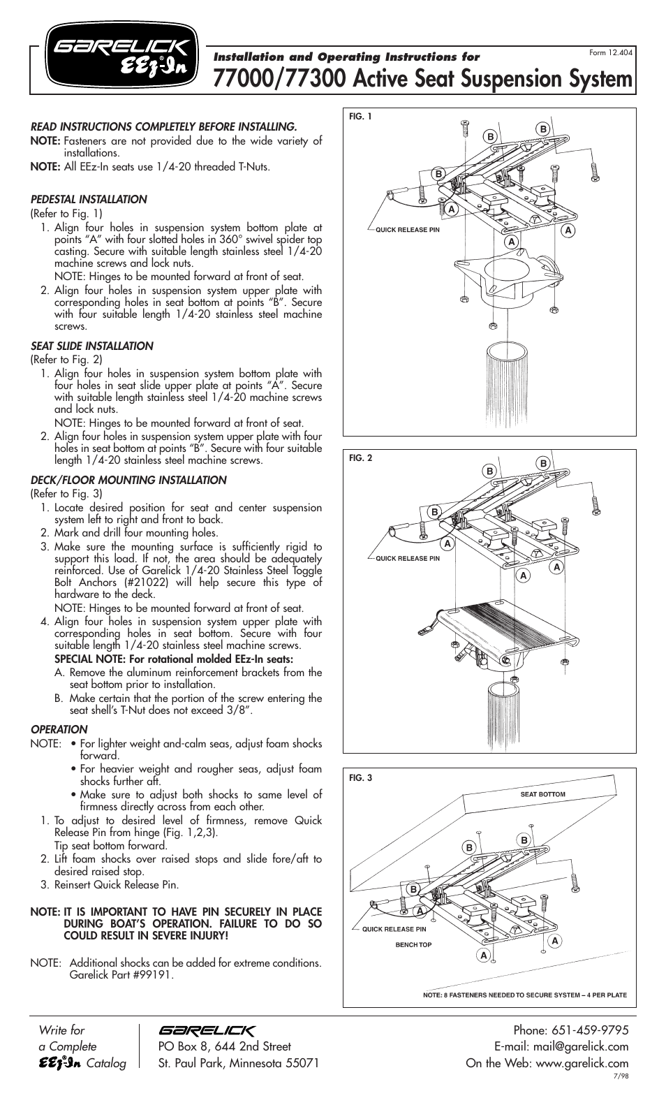 Garelick 77000 ACTIVE SEAT SUSPENSION SYSTEMS User Manual | 1 page