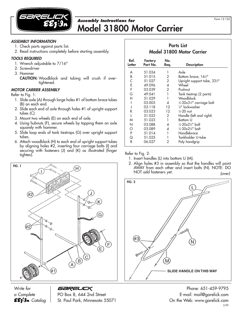 Garelick 31800 OUTBOARD MOTOR CARRIER User Manual | 2 pages