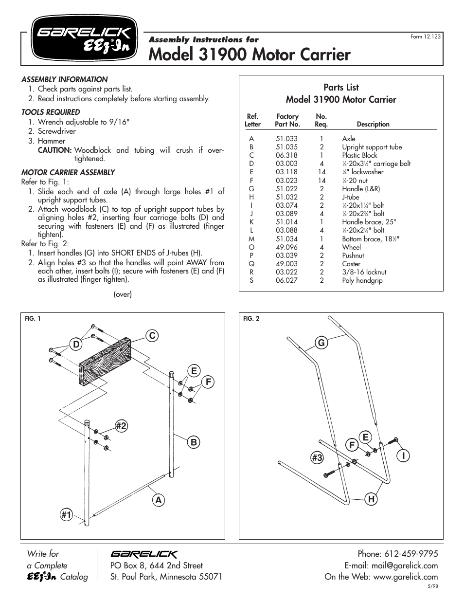 Garelick 31900 OUTBOARD MOTOR CARRIER User Manual | 2 pages