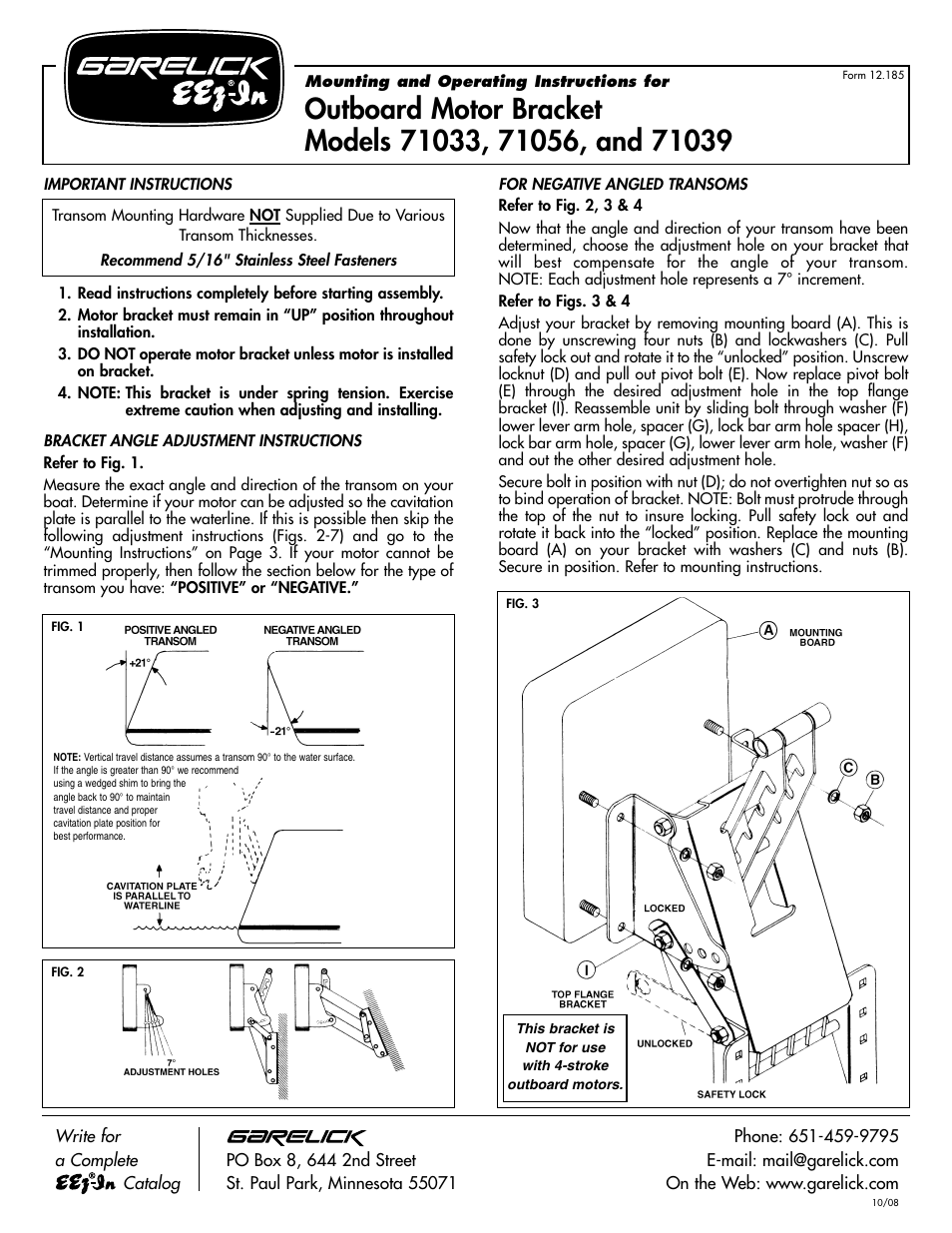 Garelick 71039 MOTOR BRACKET User Manual | 4 pages