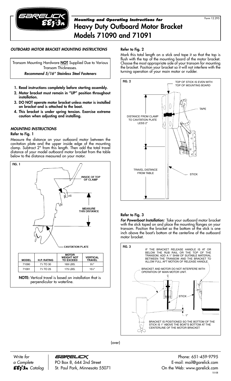 Garelick 71091 MOTOR BRACKET User Manual | 2 pages