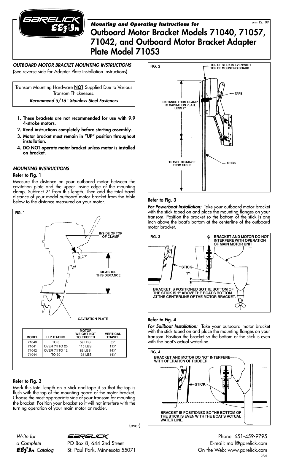Garelick 71053 MOTOR BRACKET User Manual | 2 pages