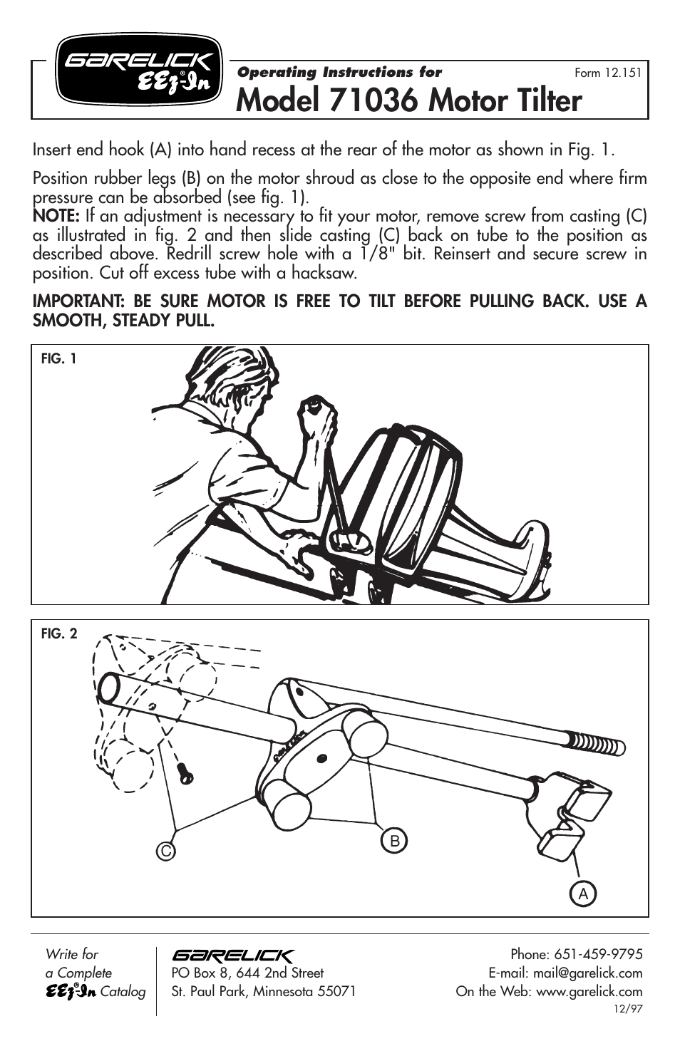 Garelick 71036 MOTOR TILTER User Manual | 1 page