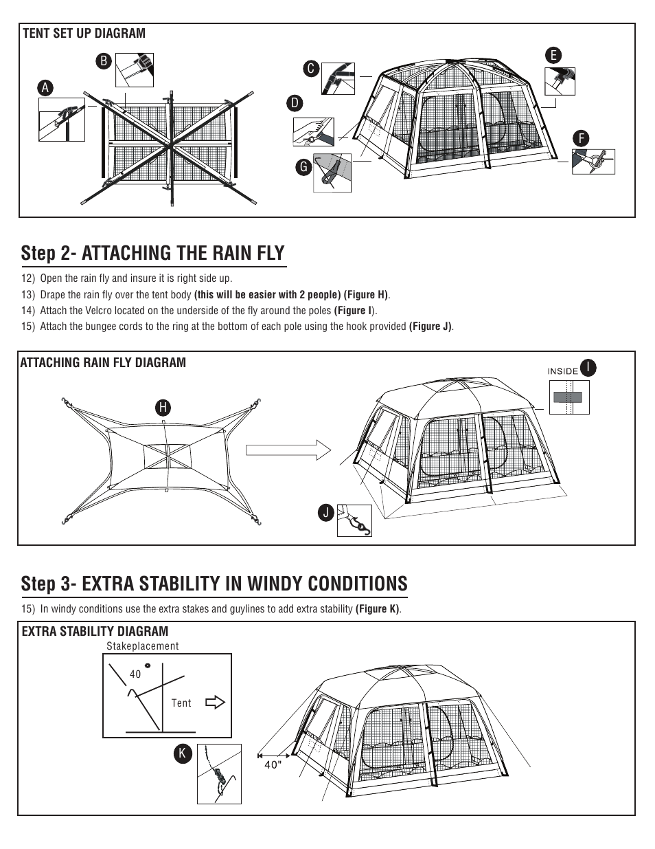 Step 2- attaching the rain fly, Step 3- extra stability in windy conditions | Giga Tent FT 004 User Manual | Page 3 / 8