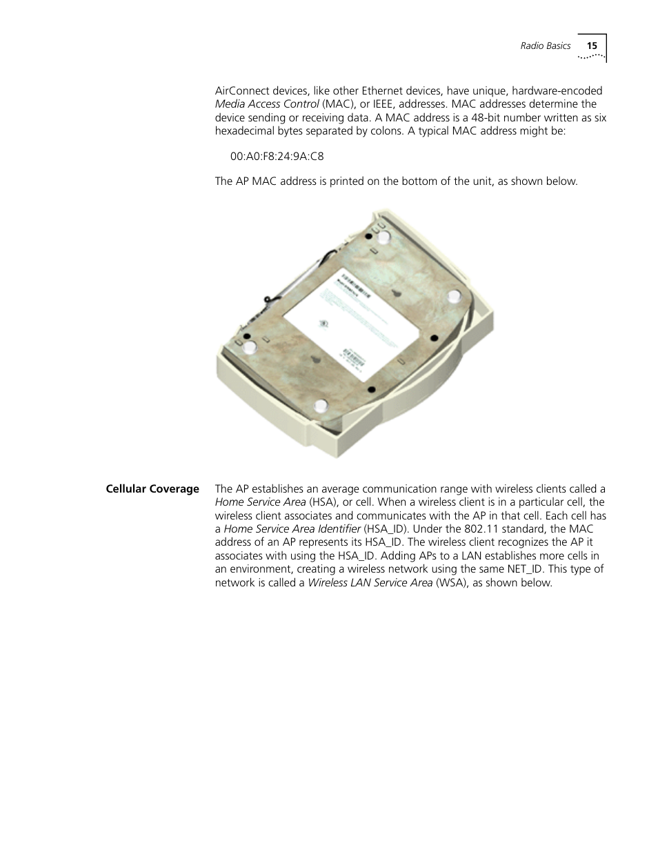 Cellular coverage, Cellular coverage 15 | Cabletron Systems AirConnect 3Com User Manual | Page 15 / 93
