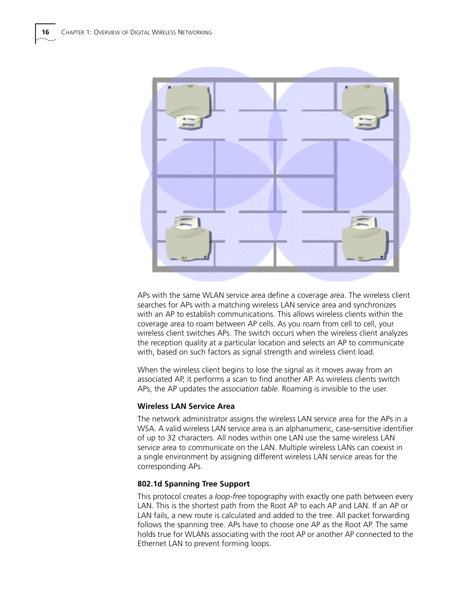 Wireless lan service area, 1d spanning tree support | Cabletron Systems AirConnect 3Com User Manual | Page 16 / 93
