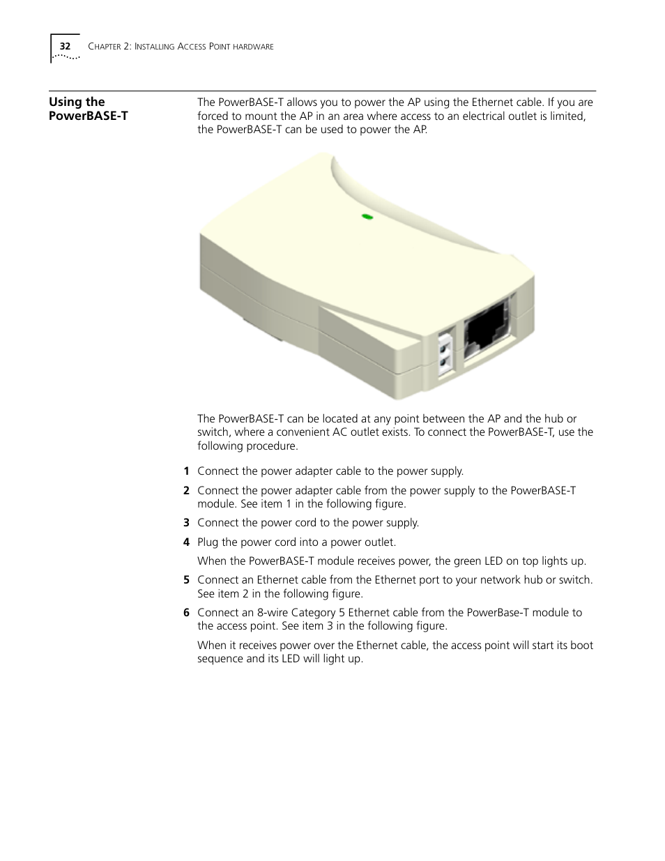 Using the powerbase-t, Using the powerbase-t 32 | Cabletron Systems AirConnect 3Com User Manual | Page 32 / 93