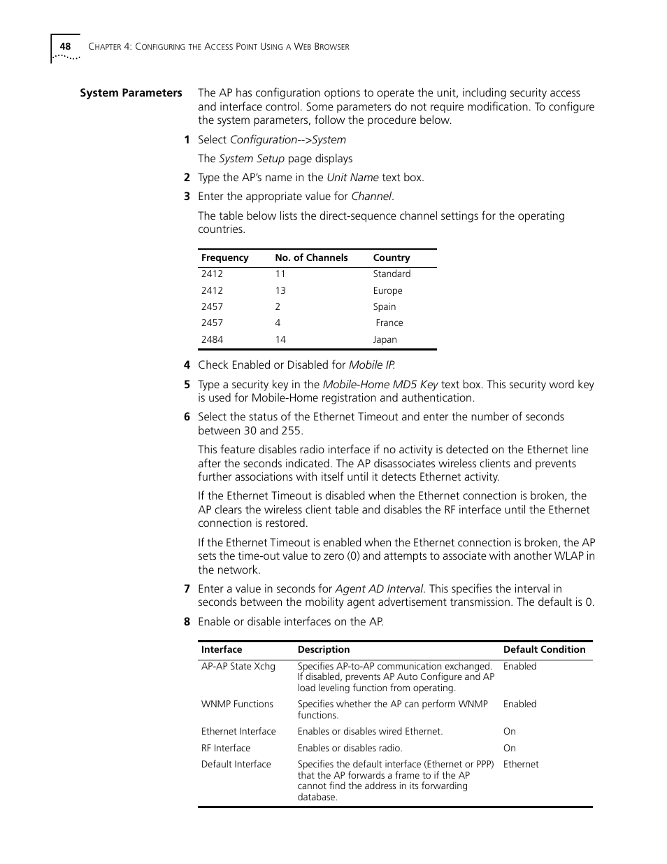 System parameters, System parameters 48 | Cabletron Systems AirConnect 3Com User Manual | Page 48 / 93