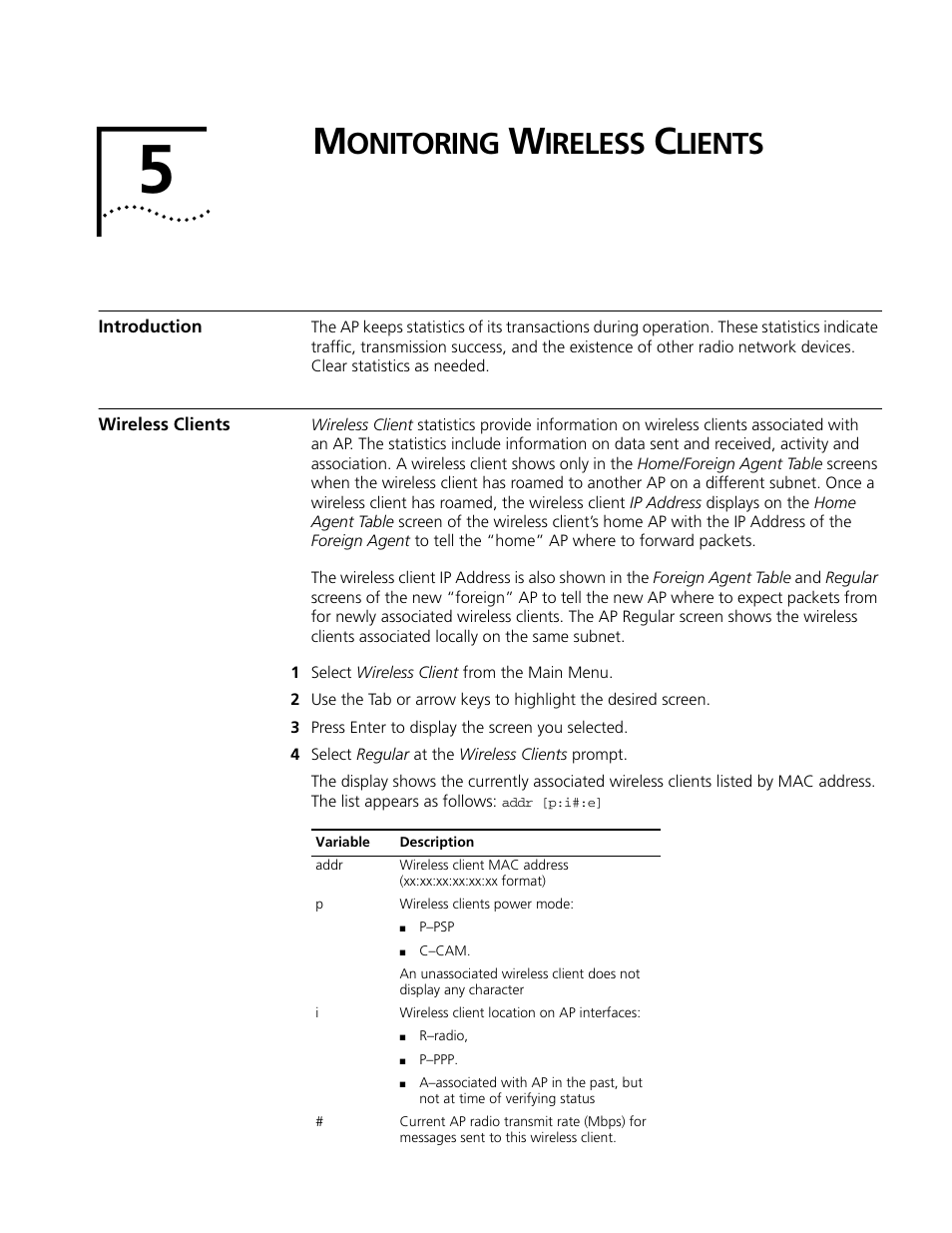 Monitoring wireless clients, Introduction, Wireless clients | Onitoring, Ireless, Lients, Introduction 55 wireless clients 55 | Cabletron Systems AirConnect 3Com User Manual | Page 55 / 93