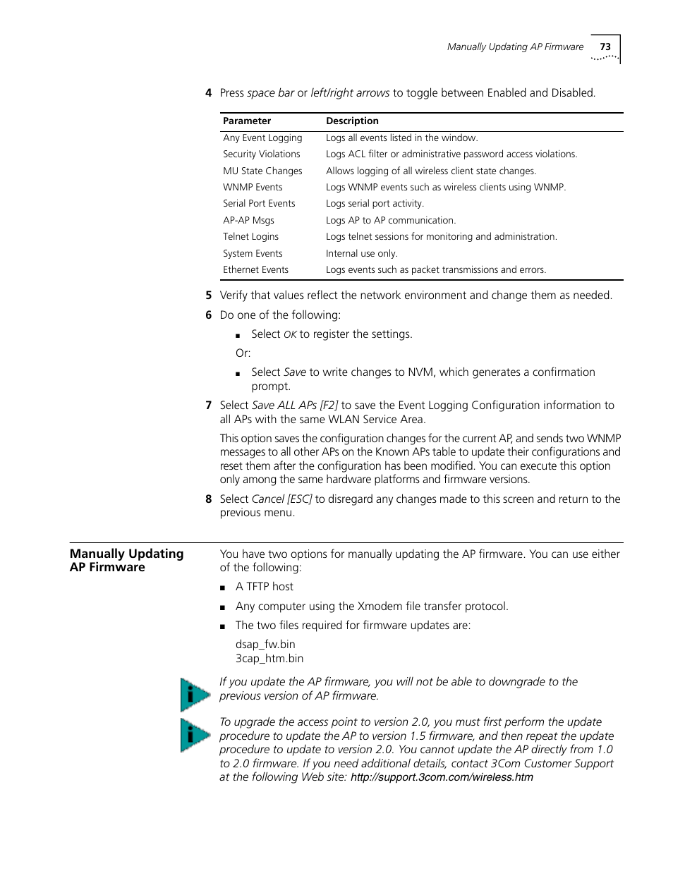 Manually updating apfirmware, Manually updating ap firmware 73 | Cabletron Systems AirConnect 3Com User Manual | Page 73 / 93