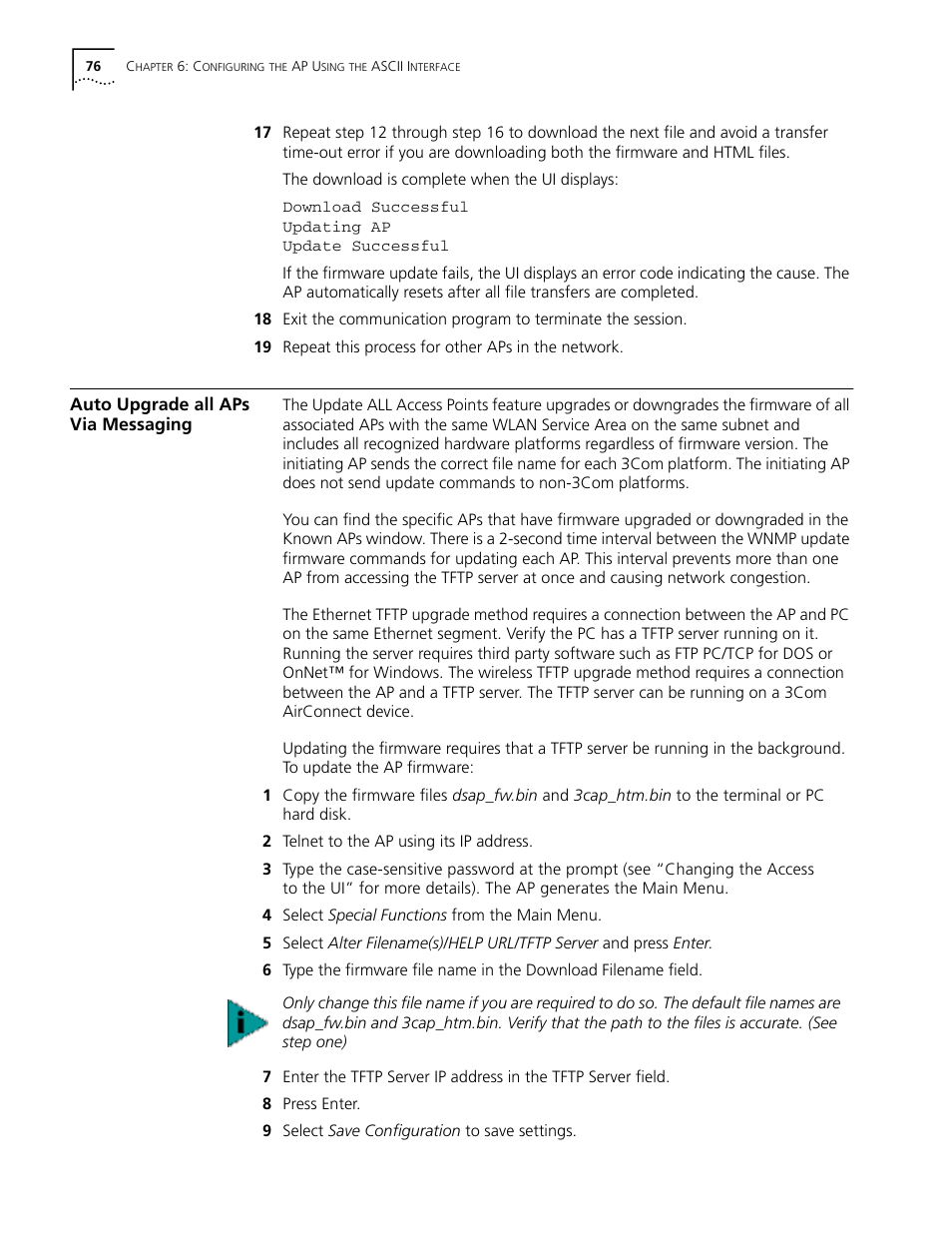 Auto upgrade all aps via messaging, Auto upgrade all aps via messaging 76 | Cabletron Systems AirConnect 3Com User Manual | Page 76 / 93