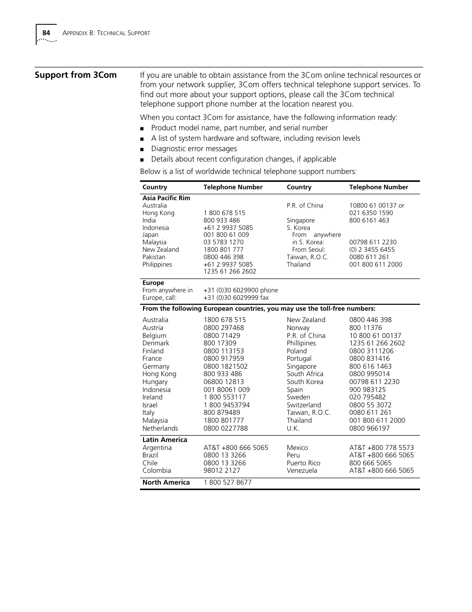Support from 3com, Support from 3com 84 | Cabletron Systems AirConnect 3Com User Manual | Page 84 / 93