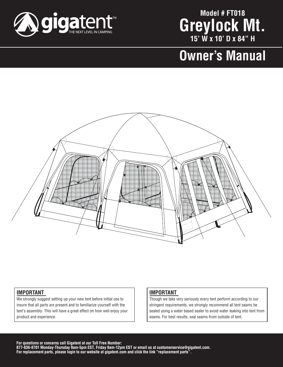 Giga Tent FT 018 User Manual | 8 pages