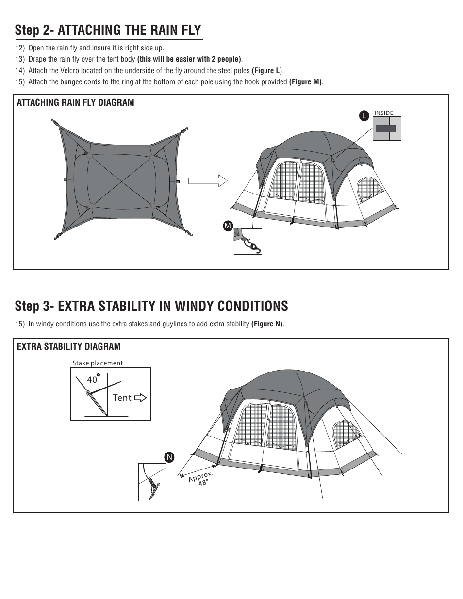 Step 2- attaching the rain fly, Step 3- extra stability in windy conditions | Giga Tent FT 020 User Manual | Page 3 / 8