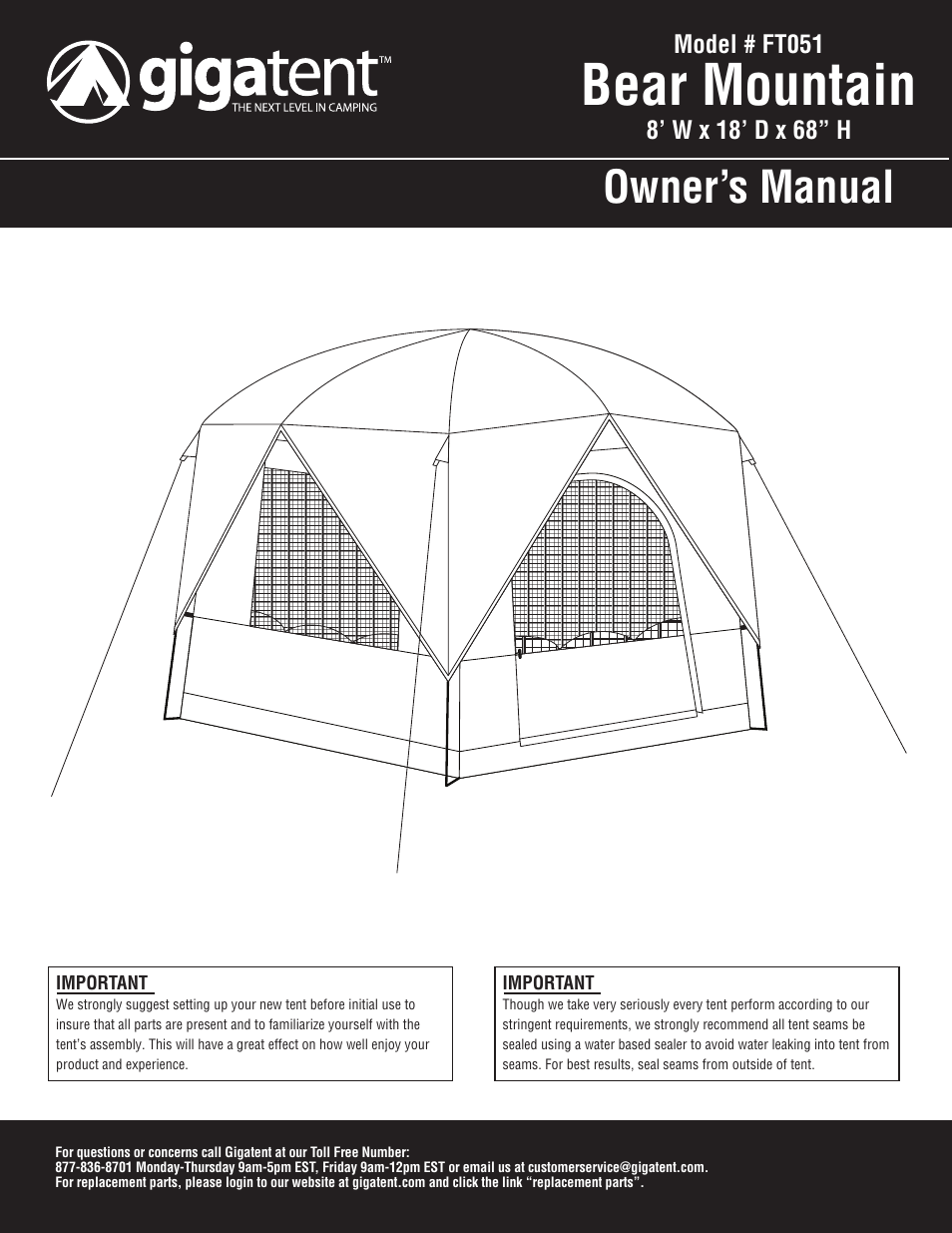 Giga Tent FT 051 User Manual | 8 pages