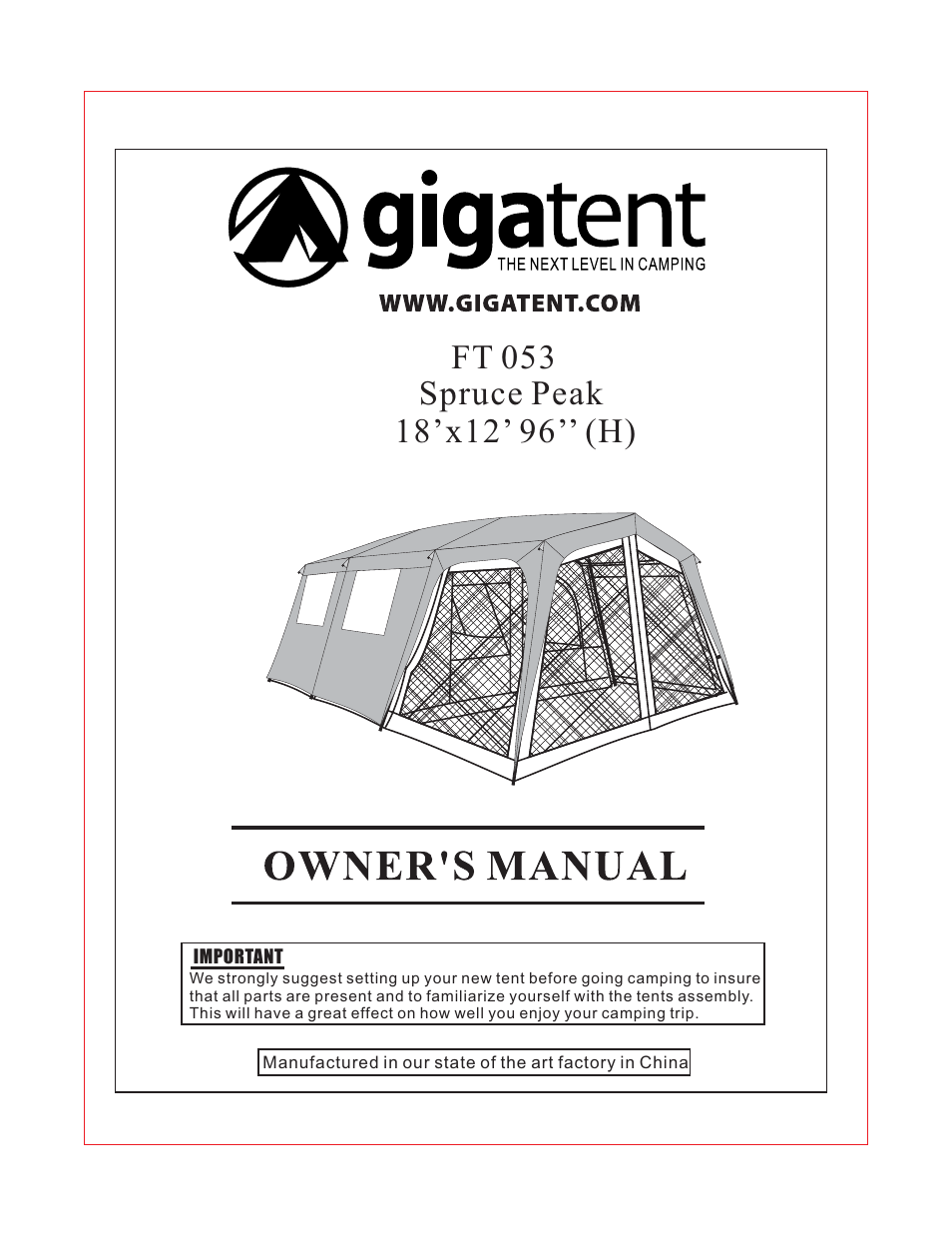 Giga Tent FT 053 User Manual | 8 pages
