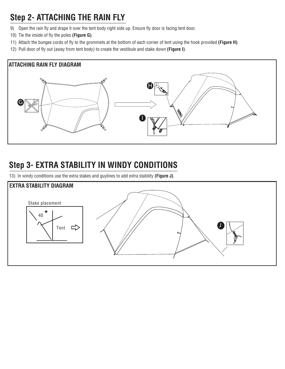 Step 2- attaching the rain fly, Step 3- extra stability in windy conditions | Giga Tent MT 011 User Manual | Page 3 / 8