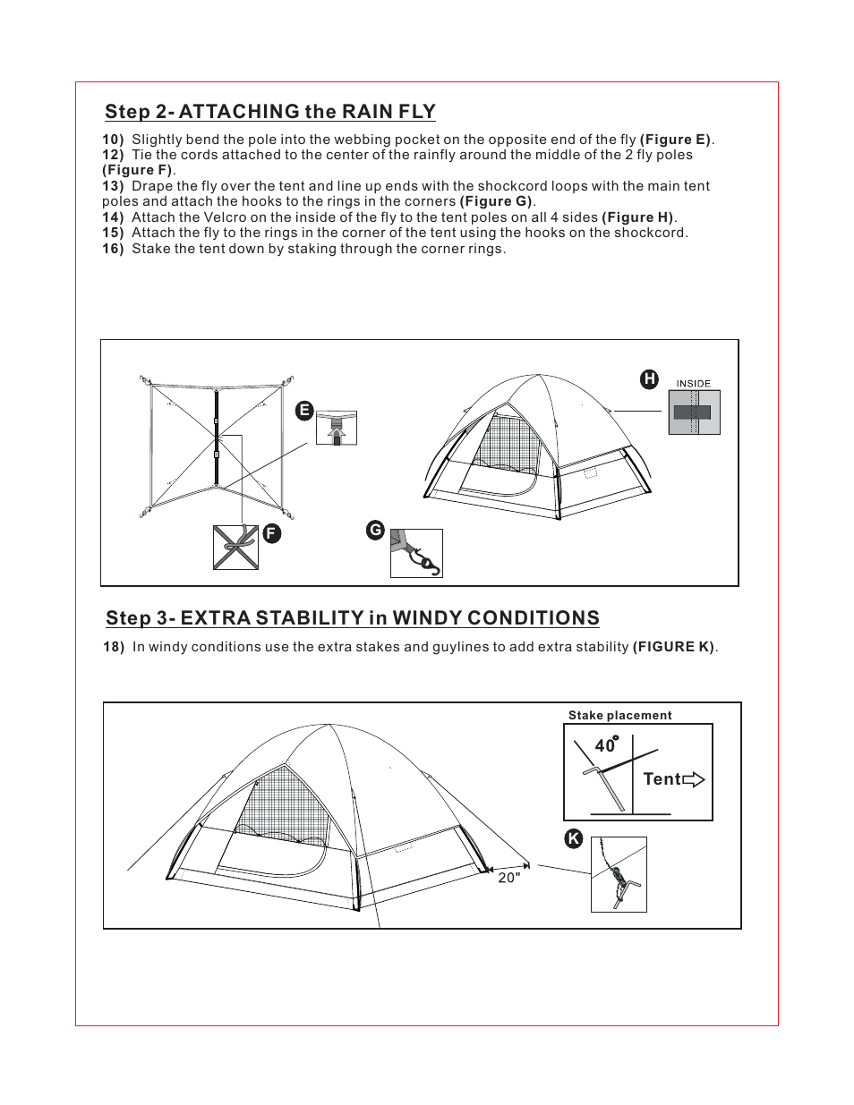 Step 2- attaching the rain fly, Step 3- extra stability in windy conditions | Giga Tent BT 013 User Manual | Page 3 / 8
