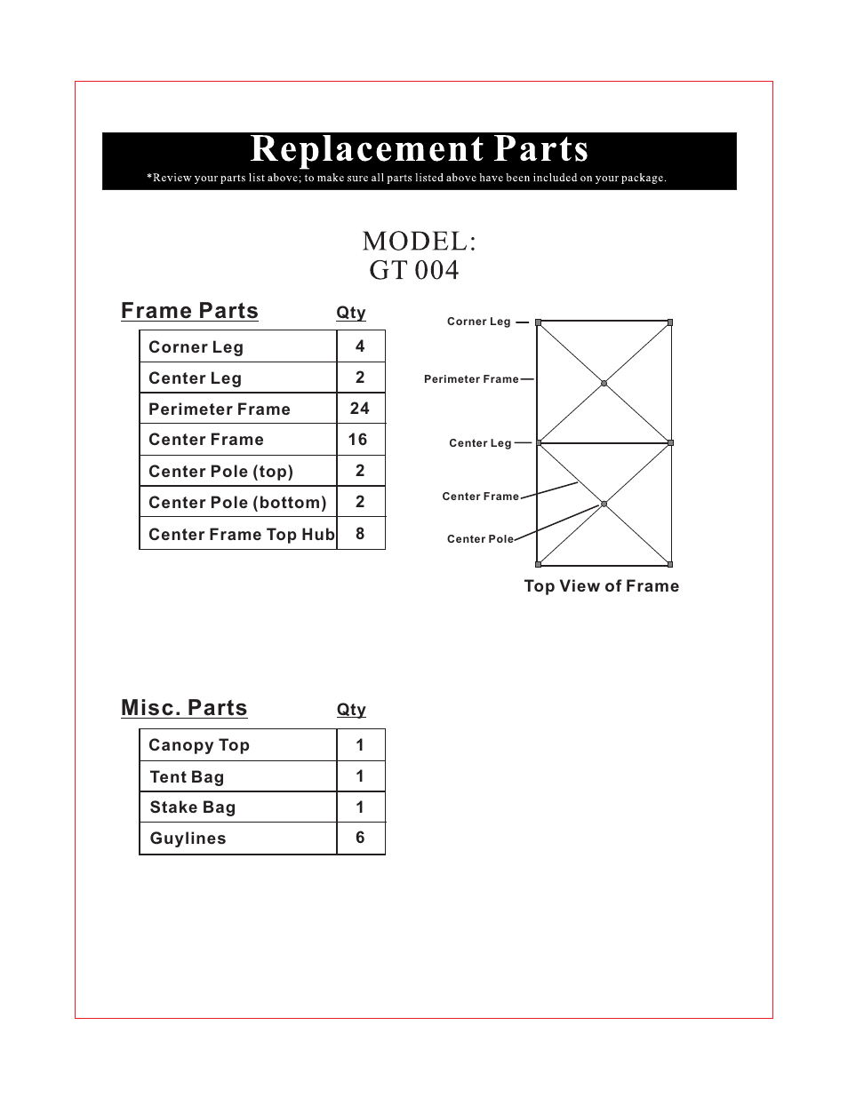 Frame parts misc. parts | Giga Tent GT 004W User Manual | Page 4 / 8