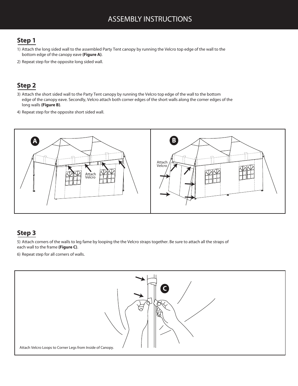 Assembly instructions, Step 1, Step 2 | Step 3 | Giga Tent SW 004W User Manual | Page 2 / 4