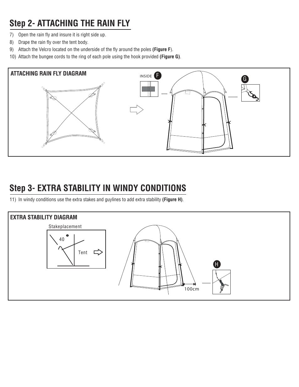 Step 2- attaching the rain fly, Step 3- extra stability in windy conditions | Giga Tent ST 001D User Manual | Page 3 / 8
