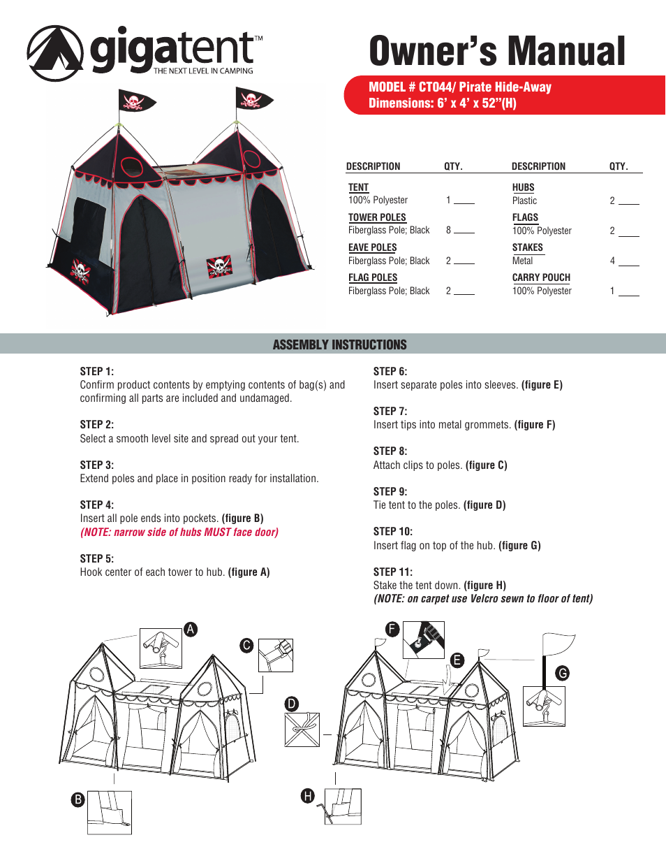 Giga Tent CT 044 User Manual | 2 pages