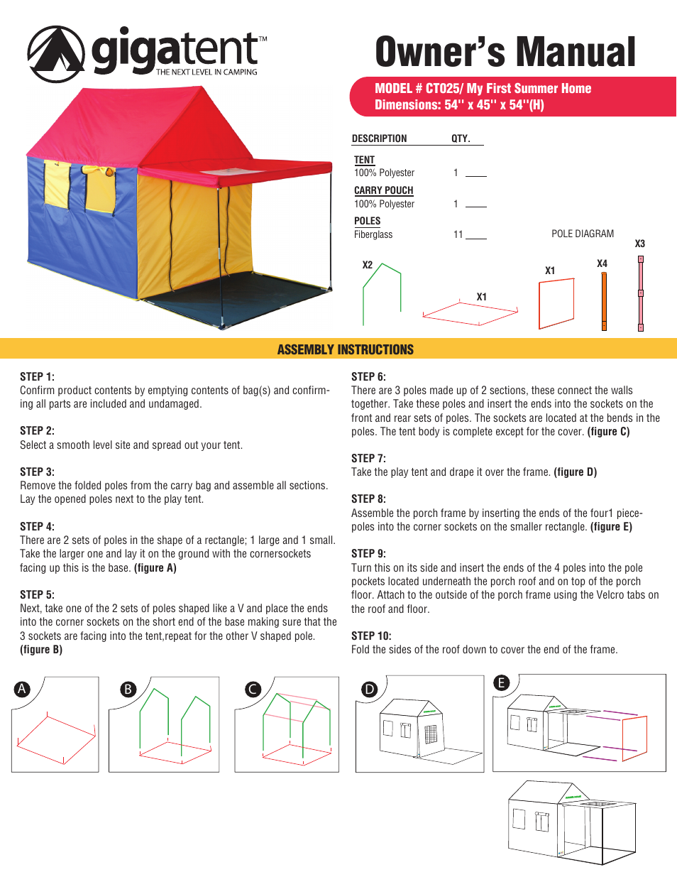 Giga Tent CT 025 User Manual | 2 pages