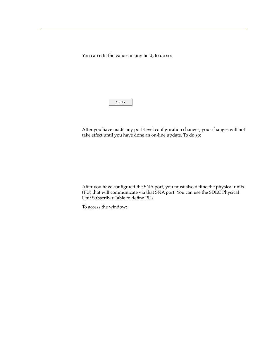 Changing configuration values, Applying port-level changes, Sdlc pu configuration | Sdlc pu conþguration -7 | Cabletron Systems FRX6000 User Manual | Page 131 / 232