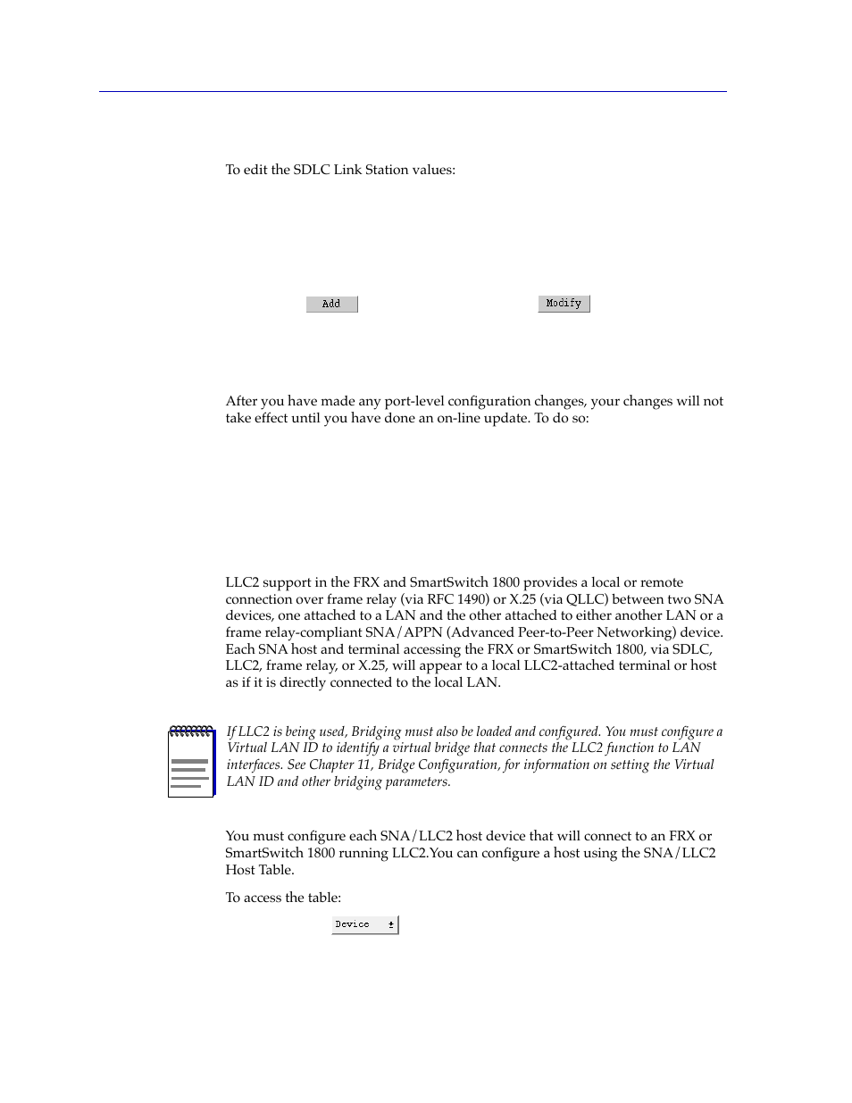 Changing sdlc link station values, Applying port-level changes, Configuring llc2 | Conþguring llc2 -18 | Cabletron Systems FRX6000 User Manual | Page 142 / 232