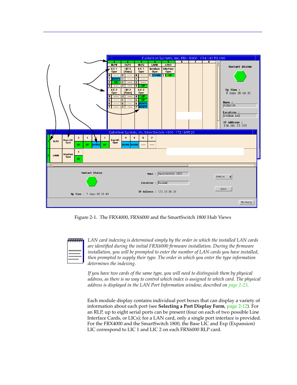 Iew display, Figure 2-1, For each device type mimics | Cabletron Systems FRX6000 User Manual | Page 19 / 232