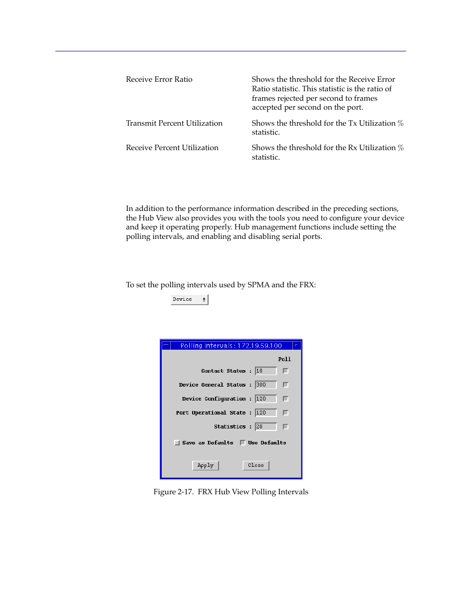 Managing the hub, Setting the polling intervals, Managing the hub -32 | Setting the polling intervals -32 | Cabletron Systems FRX6000 User Manual | Page 48 / 232