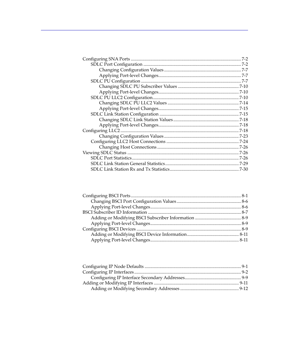 Chapter 7 sna status and configuration, Chapter 8 bsc interactive configuration, Chapter 9 ip interface configuration | Cabletron Systems FRX6000 User Manual | Page 7 / 232