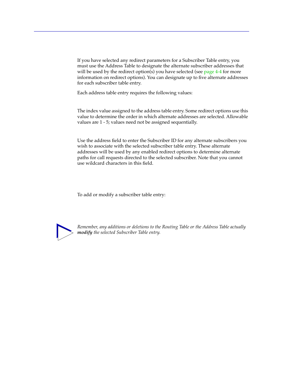 Configuring address table entries, Adding or modifying subscriber table entries, Conþguring address table entries -6 | Adding or modifying subscriber table entries -6, Able (described beginning on | Cabletron Systems FRX6000 User Manual | Page 86 / 232