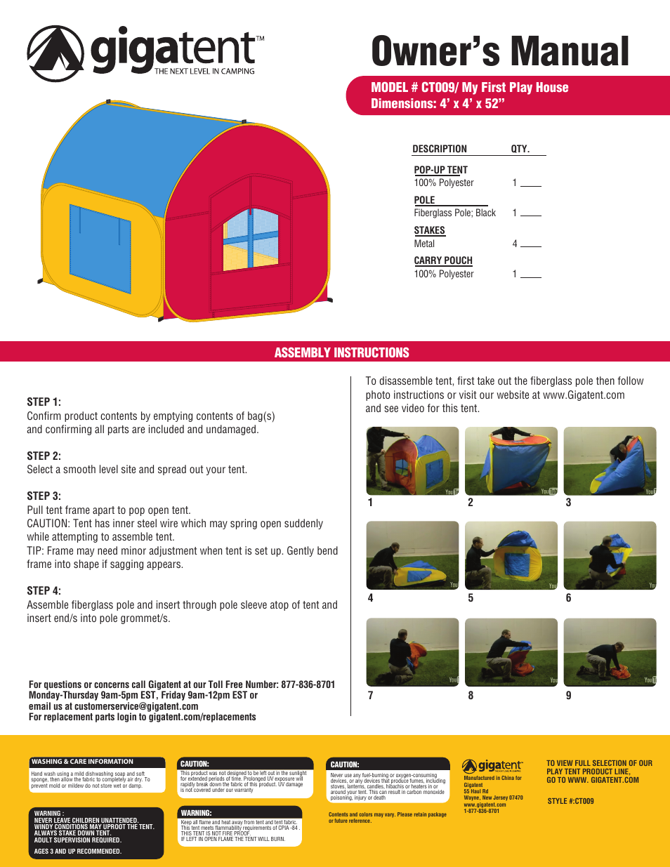 Giga Tent CT 009 User Manual | 2 pages