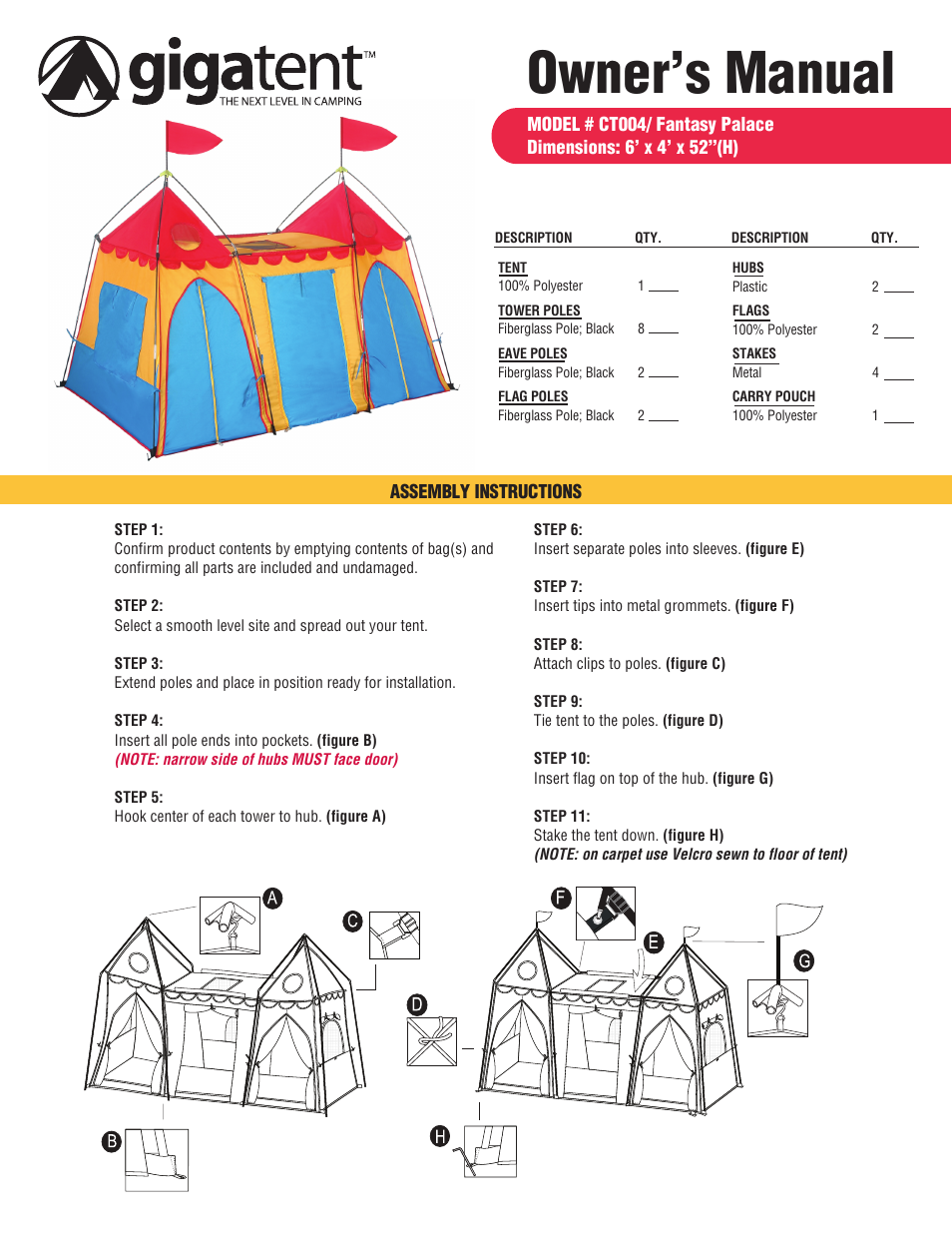 Giga Tent CT 004 User Manual | 2 pages