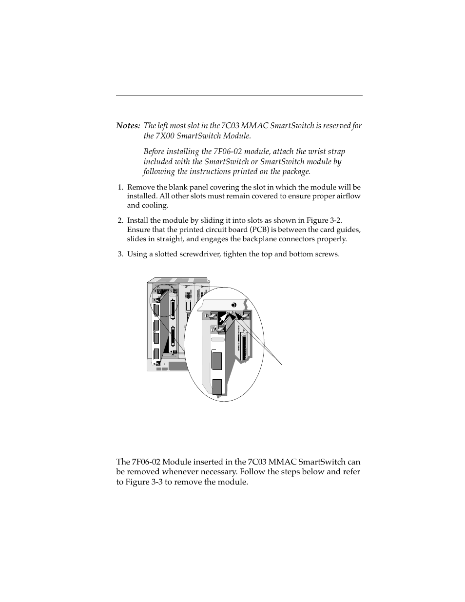 2 removing from the7c03 smartswitch, 2 removing from the7c03 smartswitch -3, 2 removing from the7c03 smartswitch | Cabletron Systems 7F06-02 User Manual | Page 18 / 28