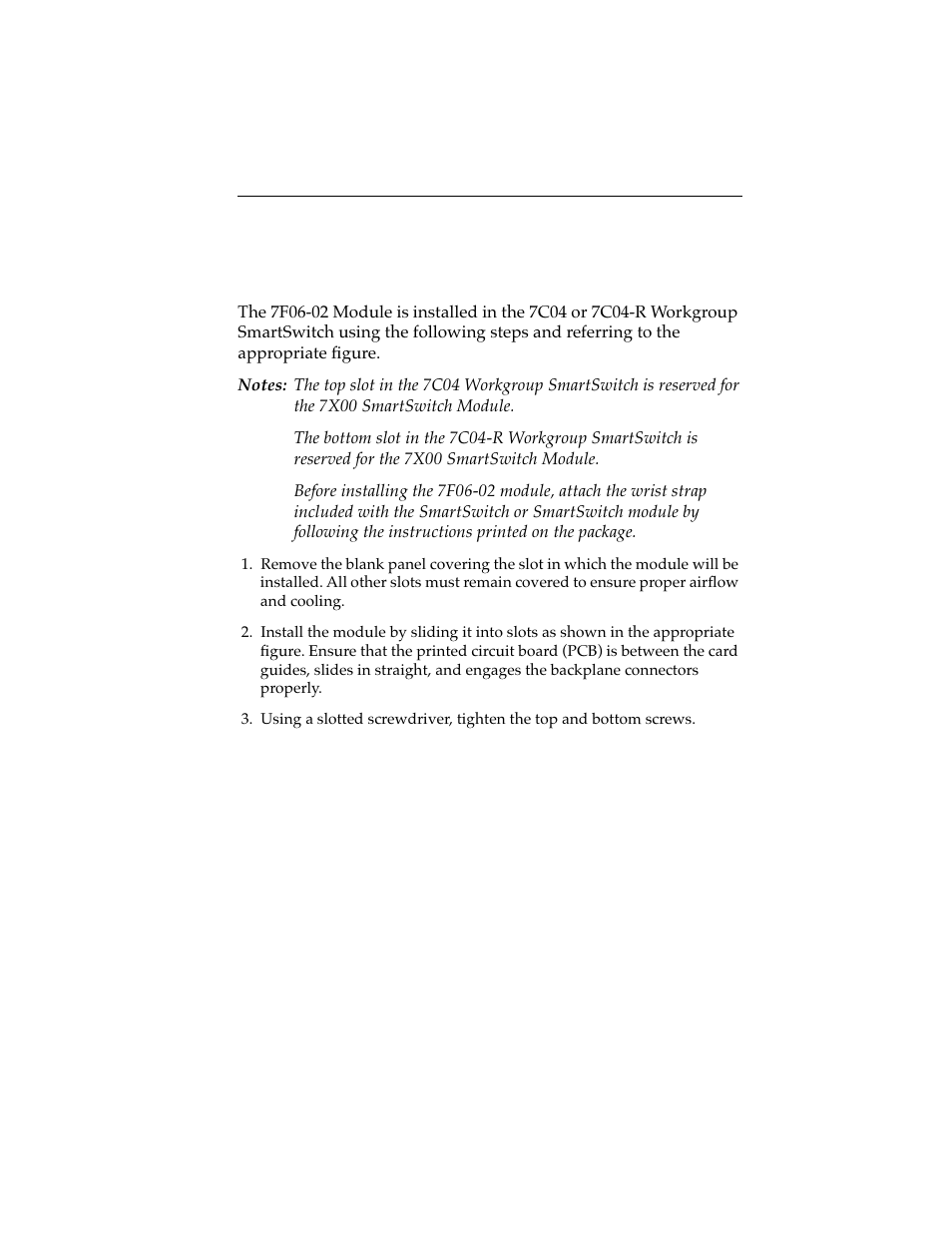 3 installing in the 7c04 or 7c04-r workgroup | Cabletron Systems 7F06-02 User Manual | Page 20 / 28