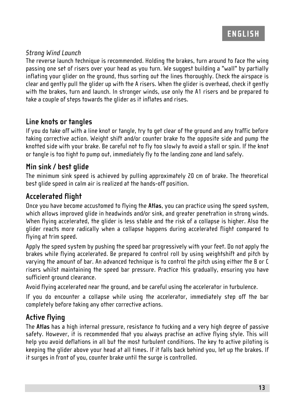 Line knots or tangles, Min sink / best glide, Accelerated flight | Active flying | GIN Atlas User Manual | Page 13 / 24