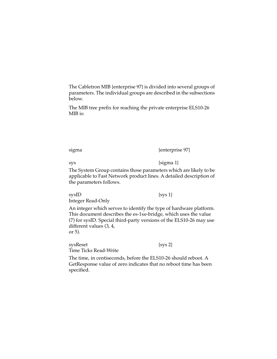 Els10-26 mib, 1 system group, Chapter 6 | System group -1 | Cabletron Systems ELS10-26 User Manual | Page 113 / 170