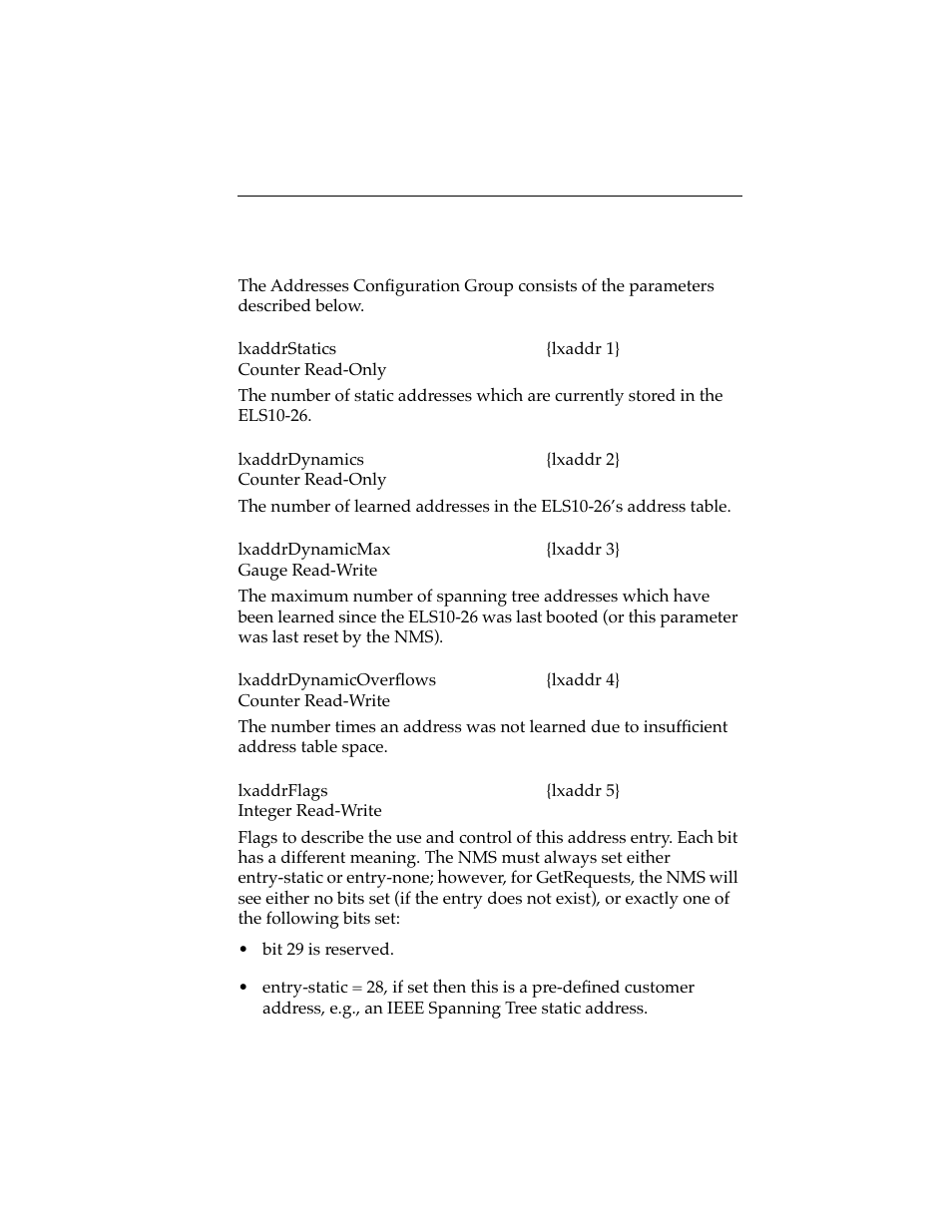 5 addresses configuration group, Addresses configuration group -13 | Cabletron Systems ELS10-26 User Manual | Page 125 / 170