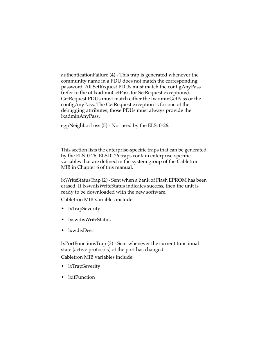 2 enterprise specific traps for the els10-26, Enterprise specific traps for the els10-26 -2 | Cabletron Systems ELS10-26 User Manual | Page 162 / 170