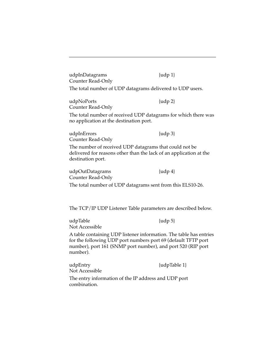 1 udp listener table, Udp listener table -23 | Cabletron Systems ELS10-26 User Manual | Page 49 / 170