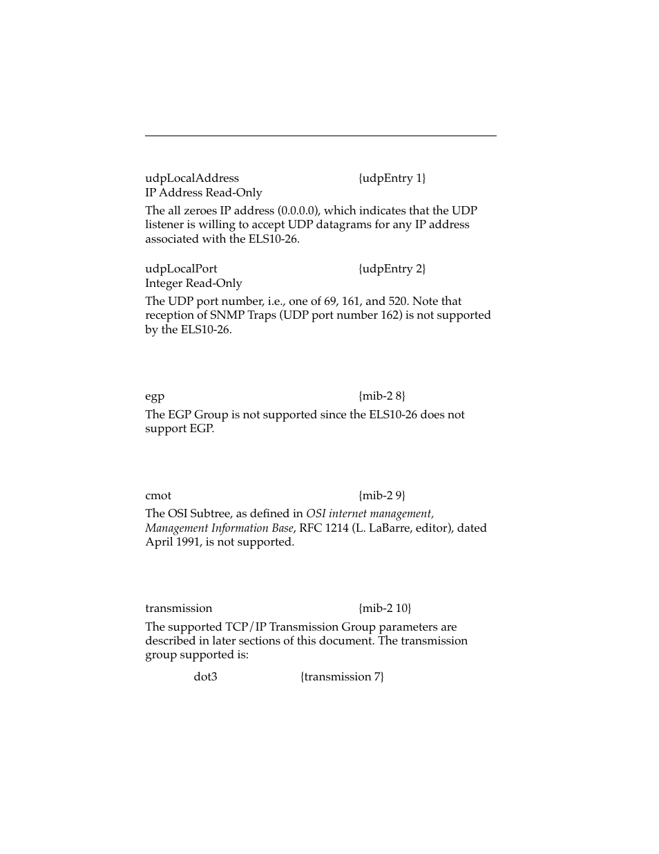 8 egp group, 9 oim subtree, 10 transmission group | Egp group -24, Oim subtree -24, 10 transmission group -24 | Cabletron Systems ELS10-26 User Manual | Page 50 / 170
