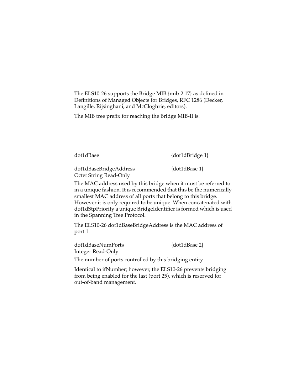 Bridge mib, 1 base group, Chapter 4 | Base group -1, Chapter 4 bridge mib | Cabletron Systems ELS10-26 User Manual | Page 87 / 170