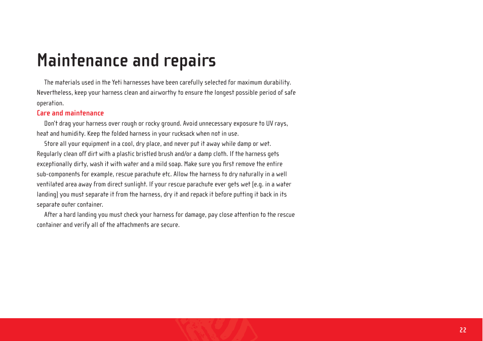 Yeti_harness_manual_en_22, Maintenance and repairs | GIN Yeti xtrem User Manual | Page 22 / 29