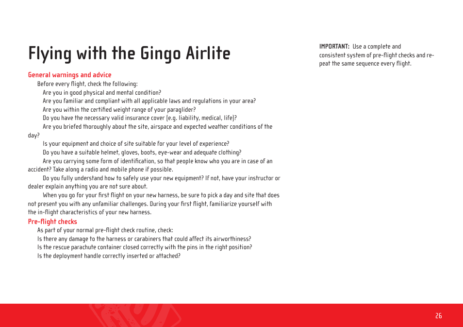 Flying with the gingo airlite | GIN Gingo Airlite User Manual | Page 26 / 36
