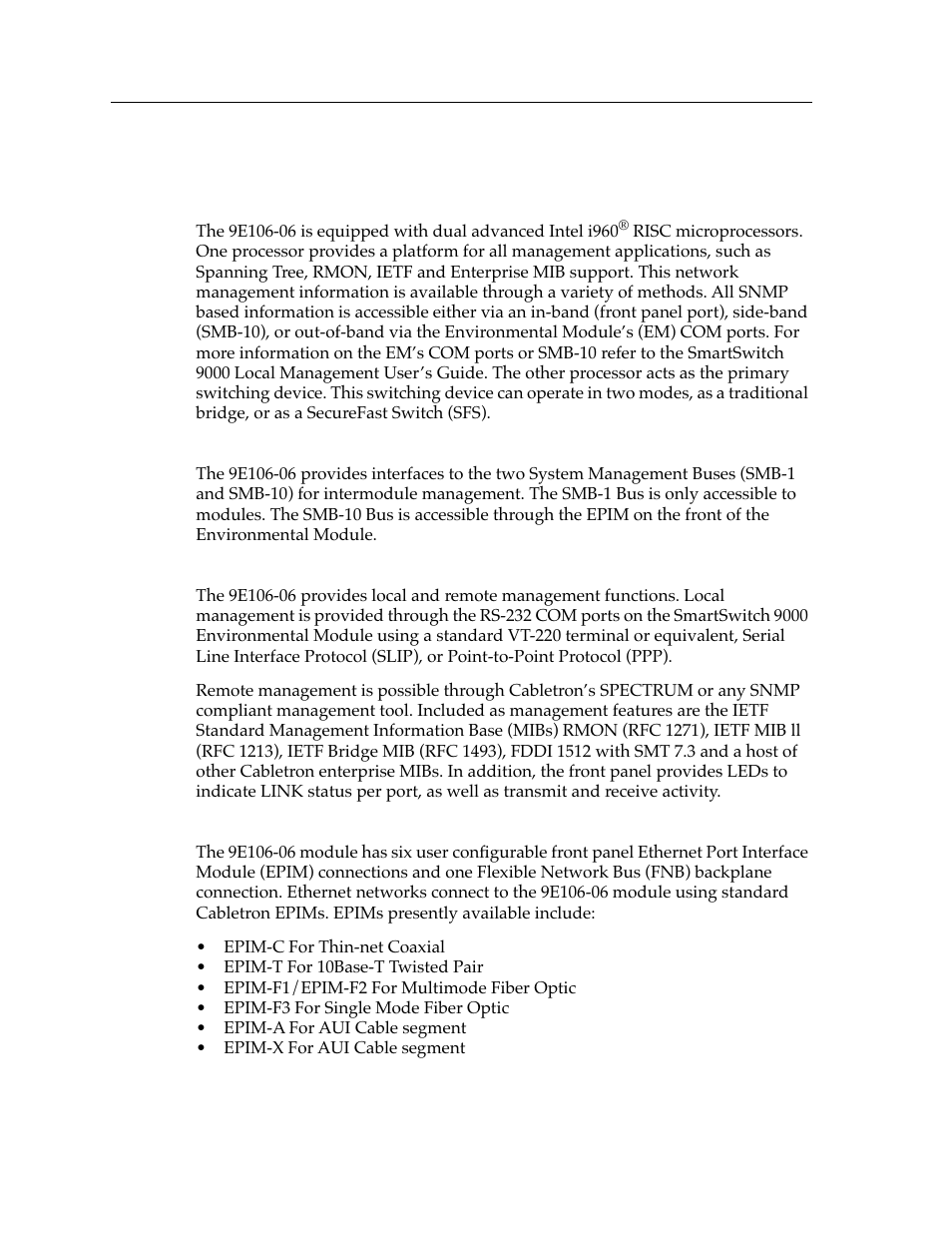 Features | Cabletron Systems Expansion module 9E106-06 User Manual | Page 10 / 40