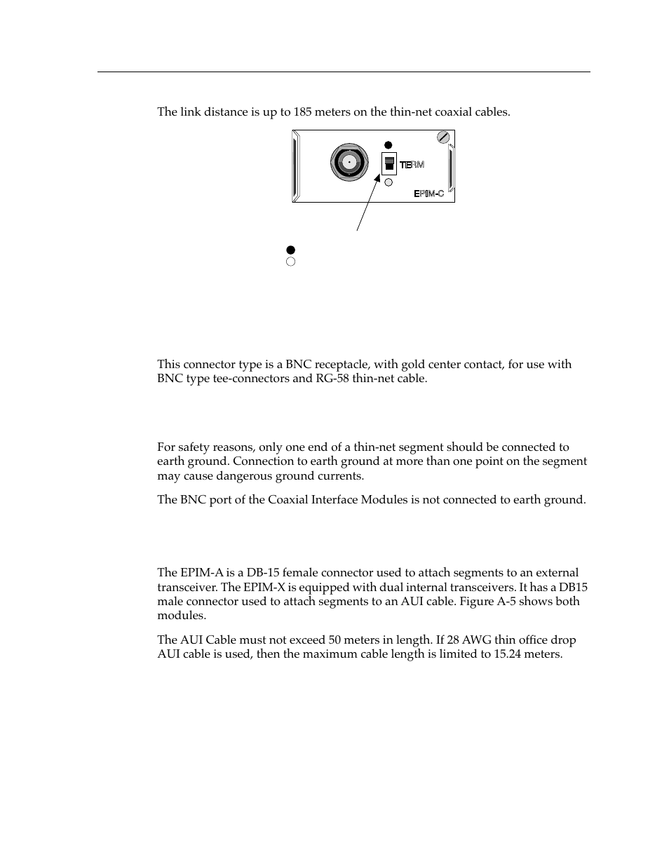 Connector type, Grounding, Epim-a and epim-x (aui port) | Cabletron Systems Expansion module 9E106-06 User Manual | Page 39 / 40