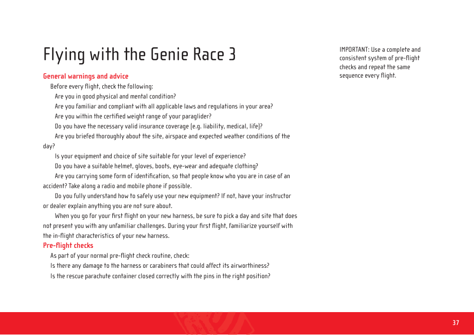 Genie race 3_manual_en_34, Flying with the genie race 3 | GIN Genie Race 3 User Manual | Page 37 / 47