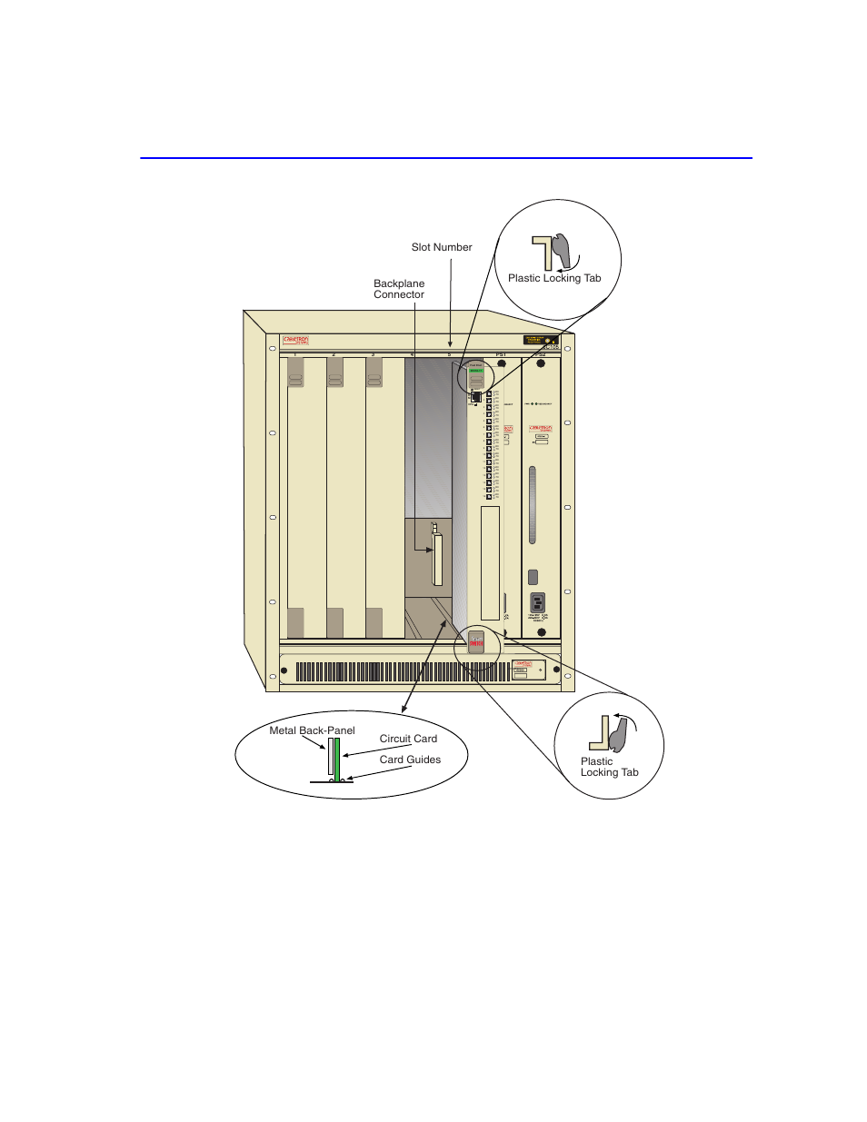 Installing an interface module -3, Figure 3-1, Reset | Plastic locking tab slot number | Cabletron Systems 6H258-17 User Manual | Page 33 / 58